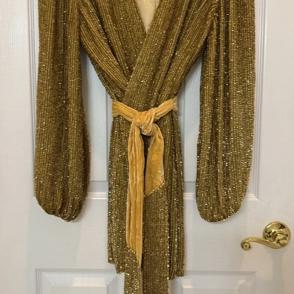 Retrofete Gabrielle Sequin Robe Dress in Gold Size Medium